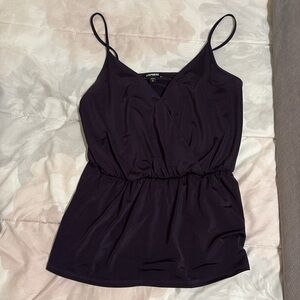 Dark Purple V Neck Peplum Express Tank Top